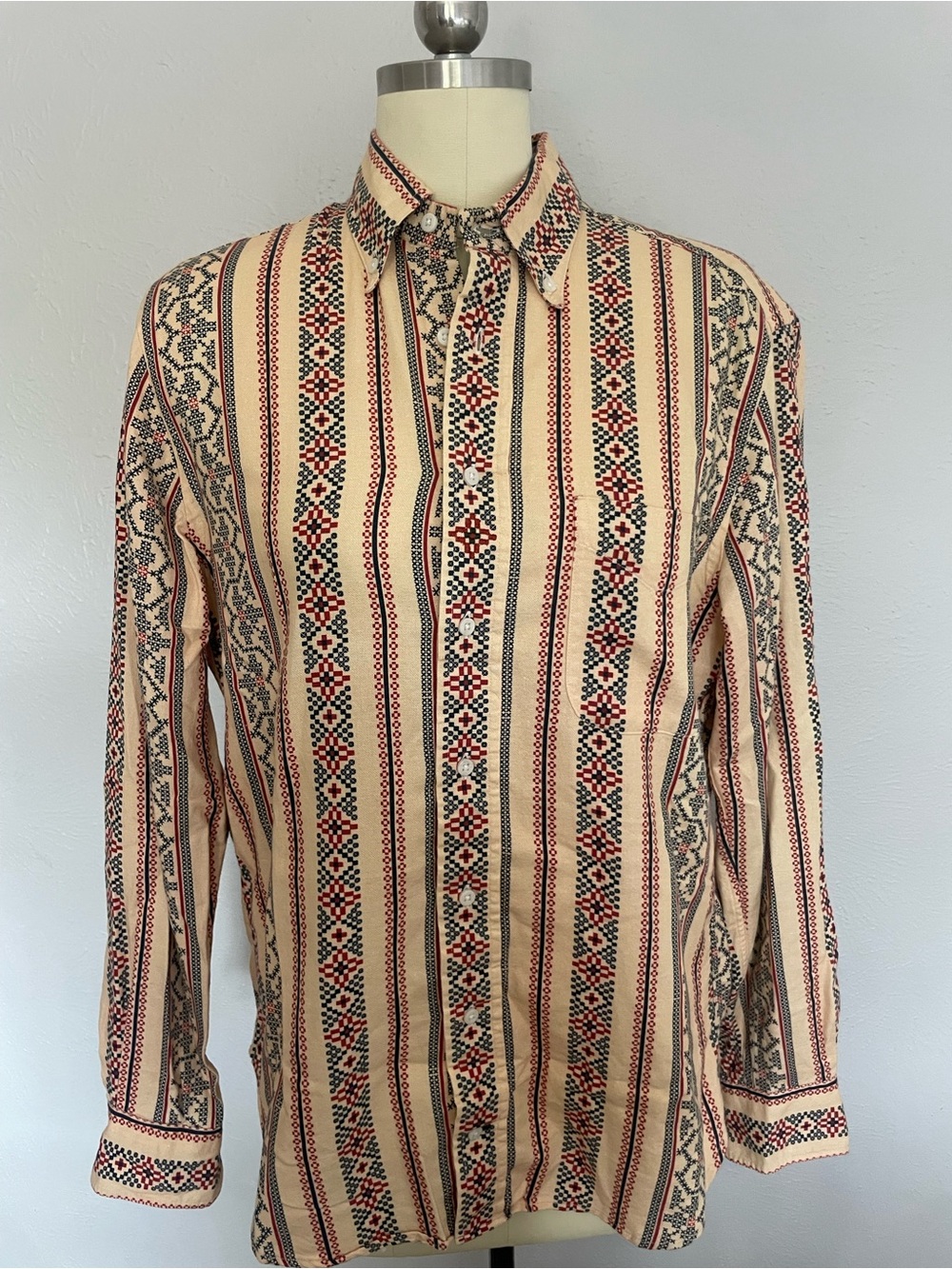 Gitman Brothers Cream Button-Down with Red and Black Stripe Pattern